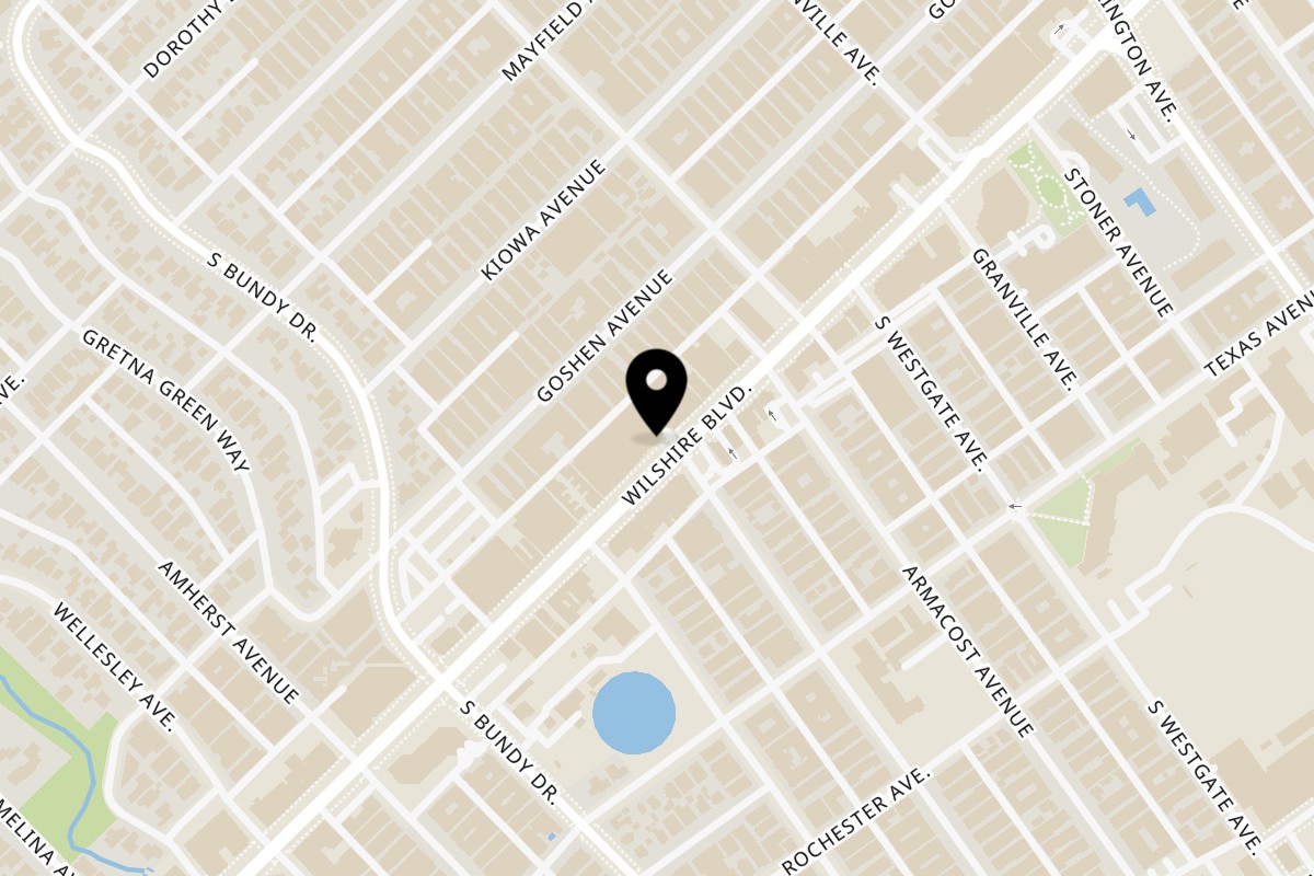 Map showing the location of California Pita & Grill Brentwood on 12001 Wilshire Blvd in Los Angeles